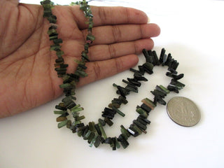 Raw Green Tourmaline Sticks, Natural Green Tourmaline Raw Crystal Sticks, 6mm to 16mm sticks, 18 Inch Strand, GDS1101