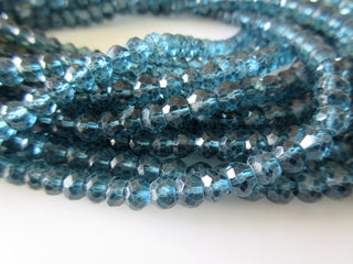 White Topaz Coated Rondelle Beads, London Blue Topaz Color Micro Faceted Rondelle Beads, 4mm Beads, 13 Inches Each, GDS1059