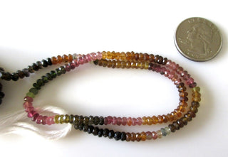 4mm Natural Tourmaline Beads, Multi Tourmaline Faceted Rondelle Beads, Green Tourmaline Beads, Pink Tourmaline Beads, 13 Inch, GDS1111