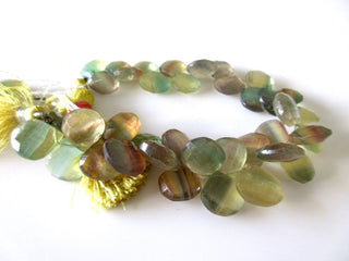 Natural Fluorite Heart Briolette Beads, Yellow Green Purple Fluorite Faceted Heart Beads, 13-14mm Fluorite Beads, 8 Inch Strand, GDS1114