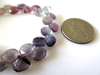 Natural Fluorite Heart Briolette Beads, Purple Fluorite Faceted Heart Beads, 8mm Purple Fluorite Beads, 8 Inch Strand, GDS1115