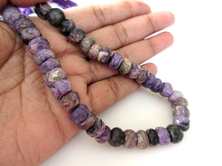 Charoite Faceted Rondelle Beads, 9mm To 10mm Charoite Beads, Natural Charoite Gemstone Beads, Sold As 5 Inch/10 Inch Strand, GDS1119