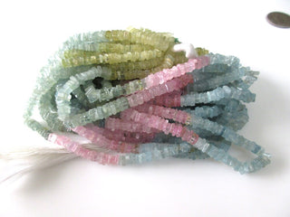 Aquamarine Heishi Beads, 5mm/5.5mm Heishi Aquamarine Beads, Pink Yellow Blue Aquamarine Heishi Gemstone Beads, Natural Aquamarine, GDS1126