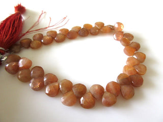 SunStone Faceted Heart Beads, Natural Sunstone Briolette Beads, Sunstone Heart Briolettes, Sunstone Loose Beads, 8mm Sunstone, 8", GDS1133