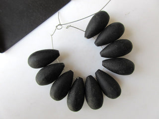 Black Onyx Smooth Unpolished Raw Matte Finish Briolettes, Black Onyx Tear Drop Beads, 10 Pieces 10x19mm Approx., GDS1077