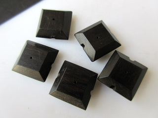 5 Pieces Flat Drop Square Hand Carved Natural Ebony Wood Beads, Smooth Drop Square Wooden Bead Pendant, Wooden Supplies Jewelry, GDS1078