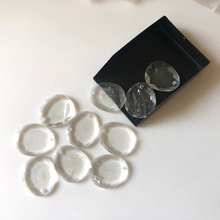 1 Piece Huge 15x30mm Approx Oval Shaped Front Top Drilled Flat Back Faceted Natural Quartz Crystal Rose Cut Loose Cabochons GDS1080