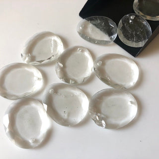 1 Piece Huge 15x30mm Approx Oval Shaped Front Top Drilled Flat Back Faceted Natural Quartz Crystal Rose Cut Loose Cabochons GDS1080