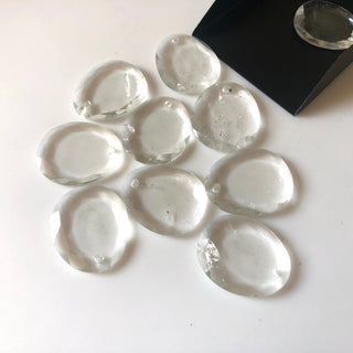 1 Piece Huge 15x30mm Approx Oval Shaped Front Top Drilled Flat Back Faceted Natural Quartz Crystal Rose Cut Loose Cabochons GDS1080