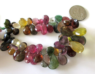 Huge Rare OOAK Tourmaline Faceted Pear Beads, Green Tourmaline Pink Tourmaline Pear Briolette Beads, 9-10mm/11-17mm Beads, GDS1137