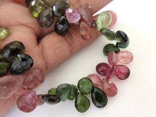 Huge Rare OOAK Tourmaline Faceted Pear Beads, Green Tourmaline Pink Tourmaline Pear Briolette Beads, 9-10mm/11-17mm Beads, GDS1137