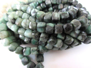 Natural Emerald Faceted Box Beads, 8mm Faceted Box Emerald Beads, Green Emerald Shaded Gemstone Box Beads, 8 Inch Strand, GDS1082