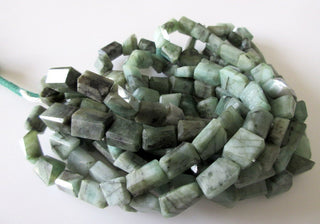 Natural Emerald Faceted Step Cut Tumble Beads, 10mm To 13mm Faceted Emerald Tumbles, Green Emerald Tumbles, 16 Inch Strand, GDS1083