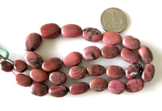 Rhodonite Tumbles, Natural Rhodonite Smooth Tumble Beads, 12mm To 17mm Pink Rhodonite Beads, 16 Inch Strand, GDS1086
