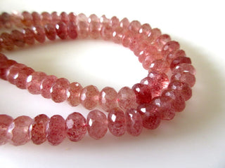 Natural Pink Strawberry Quartz Faceted Rondelle Shaded Beads, 7mm to 8mm Strawberry Quartz Beads, Pink Strawberry Quartz Jewelry, GDS1087