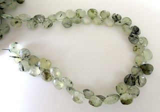 Natural Prehnite Rutilated Faceted Heart Briolettes, Green Prehnite Heart Briolette Beads, Rutilated Prehnite Heart Beads, 9.5mm, GDS1088
