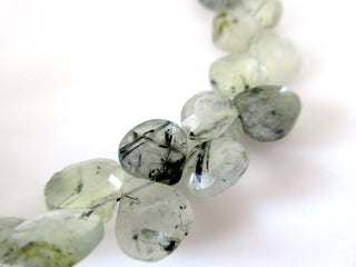 Natural Prehnite Rutilated Faceted Heart Briolettes, Green Prehnite Heart Briolette Beads, Rutilated Prehnite Heart Beads, 9.5mm, GDS1088