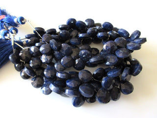 Blue Corundum Sapphire Heart Shaped Briolette Beads, Sapphire Briolette Beads, Sapphire Faceted Briolette Beads, 8mm To 10mm Beads, GDS1151