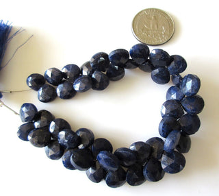 Blue Corundum Sapphire Heart Shaped Briolette Beads, Sapphire Briolette Beads, Sapphire Faceted Briolette Beads, 8mm To 10mm Beads, GDS1151