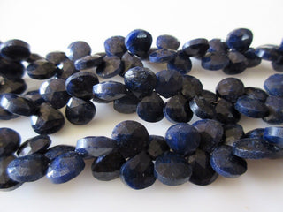 Blue Corundum Sapphire Heart Shaped Briolette Beads, Sapphire Briolette Beads, Sapphire Faceted Briolette Beads, 8mm To 10mm Beads, GDS1151