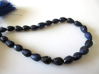 Blue Corundum Sapphire Straight Drilled Teardrop Faceted Beads, Sapphire Faceted Beads, 8mm To 11mm/10" Beads, GDS1152