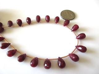 Red Corundum/Ruby Teardrop Briolette Beads, Ruby Briolette Beads, Ruby Faceted Teardrop Beads, 9mm To 12mm Beads, GDS1155