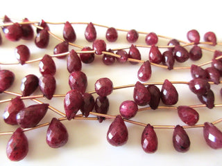 Red Corundum/Ruby Teardrop Briolette Beads, Ruby Briolette Beads, Ruby Faceted Teardrop Beads, 9mm To 12mm Beads, GDS1155