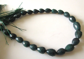 Green Corundum/Emerald Straight Drilled Tear Drop Beads, Emerald Faceted Tear Drop Beads, 10mm To 13mm Emerald Tear Drop Beads, 10", GDS1158