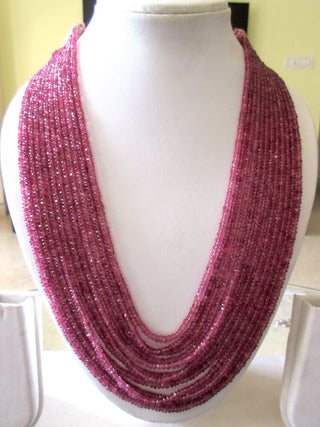 12 Strands Pink Tourmaline Layered Necklace, 2mm To 3mm Natural Ruby Color Pink Tourmaline Faceted Rondelle Multi Strand Necklace, GDS1172