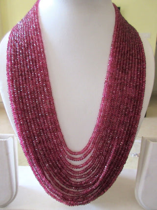 12 Strands Pink Tourmaline Layered Necklace, 2mm To 3mm Natural Ruby Color Pink Tourmaline Faceted Rondelle Multi Strand Necklace, GDS1172