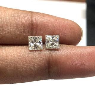 1.35 CTW/0.72 Ctw 5.3 MM Princess Cut Moissanite Diamond, Sold As 1pc/2pc GH/VS2 Colorless Moissanite Matched Pair For Earrings/Ring MM140/6