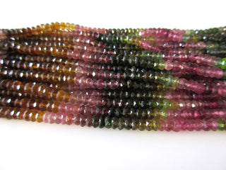 4mm Natural Tourmaline Beads, Multi Tourmaline Faceted Rondelle Beads, Green Tourmaline Beads, Pink Tourmaline Beads, 13 Inch, GDS1111