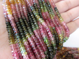 4mm Natural Tourmaline Beads, Multi Tourmaline Faceted Rondelle Beads, Green Tourmaline Beads, Pink Tourmaline Beads, 13 Inch, GDS1111