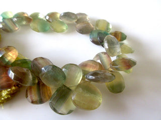 Natural Fluorite Heart Briolette Beads, Yellow Green Purple Fluorite Faceted Heart Beads, 13-14mm Fluorite Beads, 8 Inch Strand, GDS1114