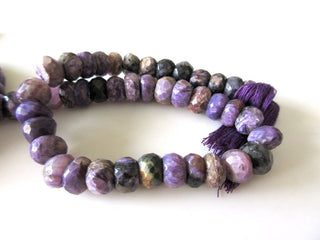 Charoite Faceted Rondelle Beads, 9mm To 10mm Charoite Beads, Natural Charoite Gemstone Beads, Sold As 5 Inch/10 Inch Strand, GDS1119