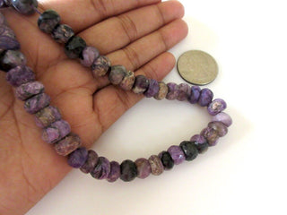 Charoite Faceted Rondelle Beads, 9mm To 10mm Charoite Beads, Natural Charoite Gemstone Beads, Sold As 5 Inch/10 Inch Strand, GDS1119