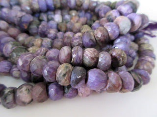 Charoite Faceted Rondelle Beads, 9mm To 10mm Charoite Beads, Natural Charoite Gemstone Beads, Sold As 5 Inch/10 Inch Strand, GDS1119