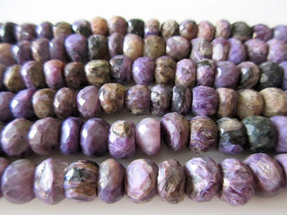 Charoite Faceted Rondelle Beads, 9mm To 10mm Charoite Beads, Natural Charoite Gemstone Beads, Sold As 5 Inch/10 Inch Strand, GDS1119