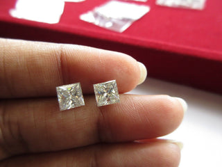2.09 CTW/1.04 Ctw 6 MM Princess Cut Moissanite Diamond, GH VS2 Clear White Colorless Moissanite Matched Pair For Earrings/Ring, MM140/2
