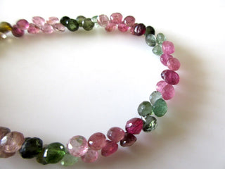 Tiny 5mm Tourmaline Faceted Heart Beads Onion Beads, Blue Green Tourmaline Pink Tourmaline Heart/Onion Briolette Tourmaline Beads, GDS1139