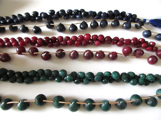 Blue Corundum Color Sapphire Onion Shaped Briolette Beads, Sapphire Briolette Beads, 7-9mm/9-11mm Beads, GDS1150