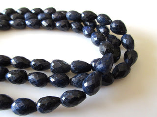 Blue Corundum Sapphire Straight Drilled Teardrop Faceted Beads, Sapphire Faceted Beads, 8mm To 11mm/10" Beads, GDS1152