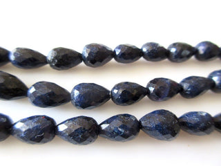 Blue Corundum Sapphire Straight Drilled Teardrop Faceted Beads, Sapphire Faceted Beads, 8mm To 11mm/10" Beads, GDS1152