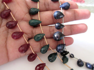 Blue Corundum Sapphire Teardrop Briolette Beads, Sapphire Faceted Teardrop Briolettes, 8-14mm & 9-16mm Beads, GDS1153