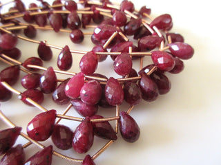 Red Corundum/Ruby Teardrop Briolette Beads, Ruby Briolette Beads, Ruby Faceted Teardrop Beads, 9mm To 12mm Beads, GDS1155