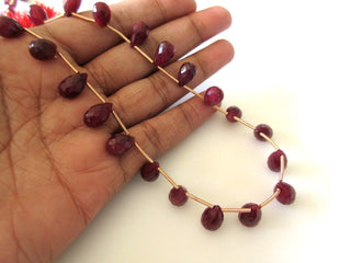 Red Corundum/Ruby Teardrop Briolette Beads, Ruby Briolette Beads, Ruby Faceted Teardrop Beads, 9mm To 12mm Beads, GDS1155