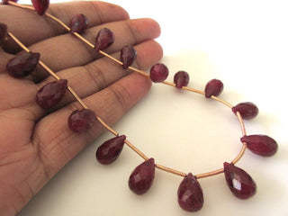 Red Corundum/Ruby Teardrop Briolette Beads, Ruby Briolette Beads, Ruby Faceted Teardrop Beads, 9mm To 12mm Beads, GDS1155