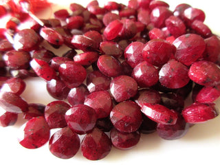 Red Corundum/Ruby Heart Shaped Briolette Beads, Ruby Briolette Beads, Ruby Faceted Heart Beads, 9mm To 10mm Ruby Heart Beads, GDS1156