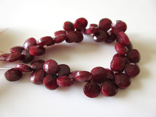 Red Corundum/Ruby Heart Shaped Briolette Beads, Ruby Briolette Beads, Ruby Faceted Heart Beads, 9mm To 10mm Ruby Heart Beads, GDS1156