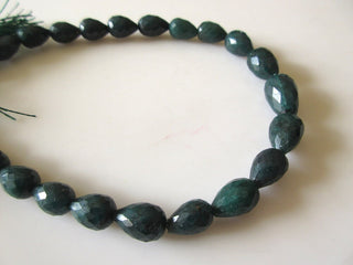 Green Corundum/Emerald Straight Drilled Tear Drop Beads, Emerald Faceted Tear Drop Beads, 10mm To 13mm Emerald Tear Drop Beads, 10", GDS1158